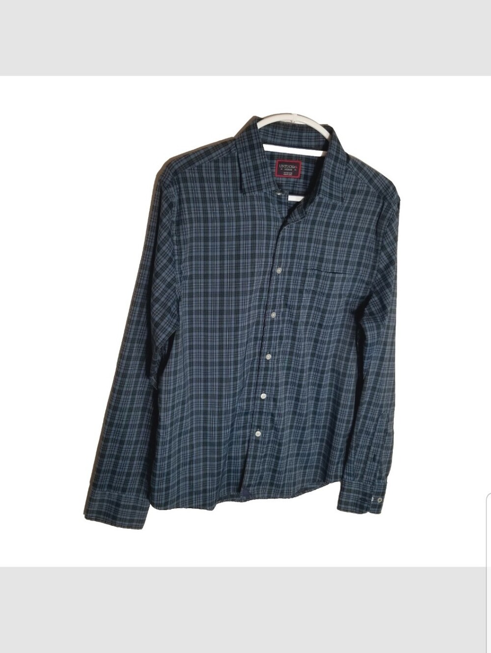 UNTUCKit Shirt Men's Medium Blue Black Plaid Baden Performance Stretch Button Up